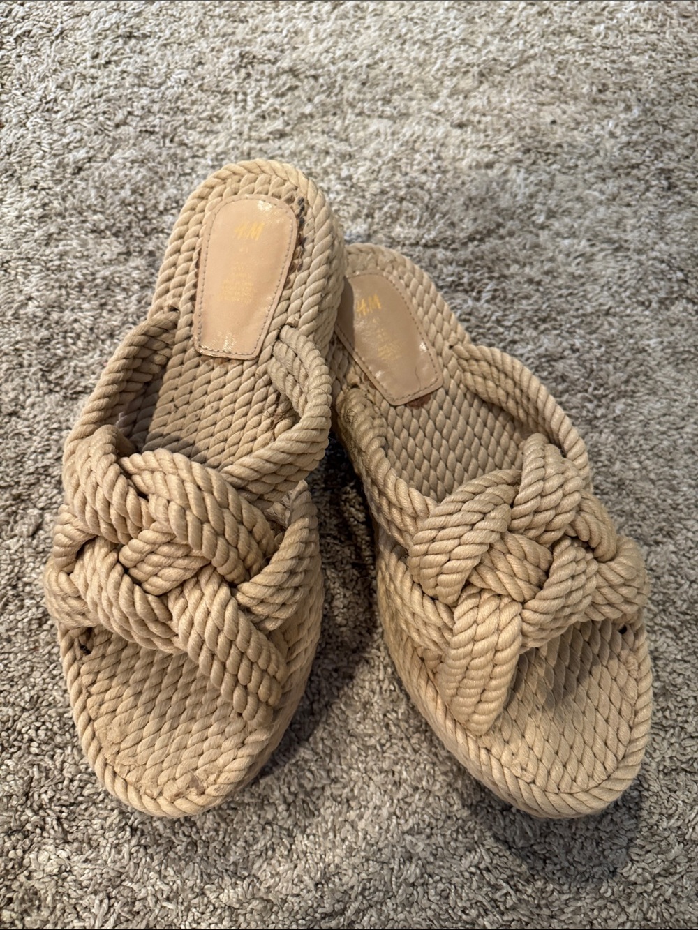 H&M Beige Woven Rope Knot Slide Platform Sandals